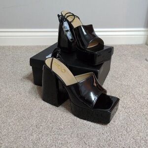 Aldo Shiny Black Platform Heels